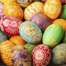 Easter eggs, Paschal eggs, decorated with beeswax - to celebrate Easter. Its old tradition in Lithuania, Eastern Europe.